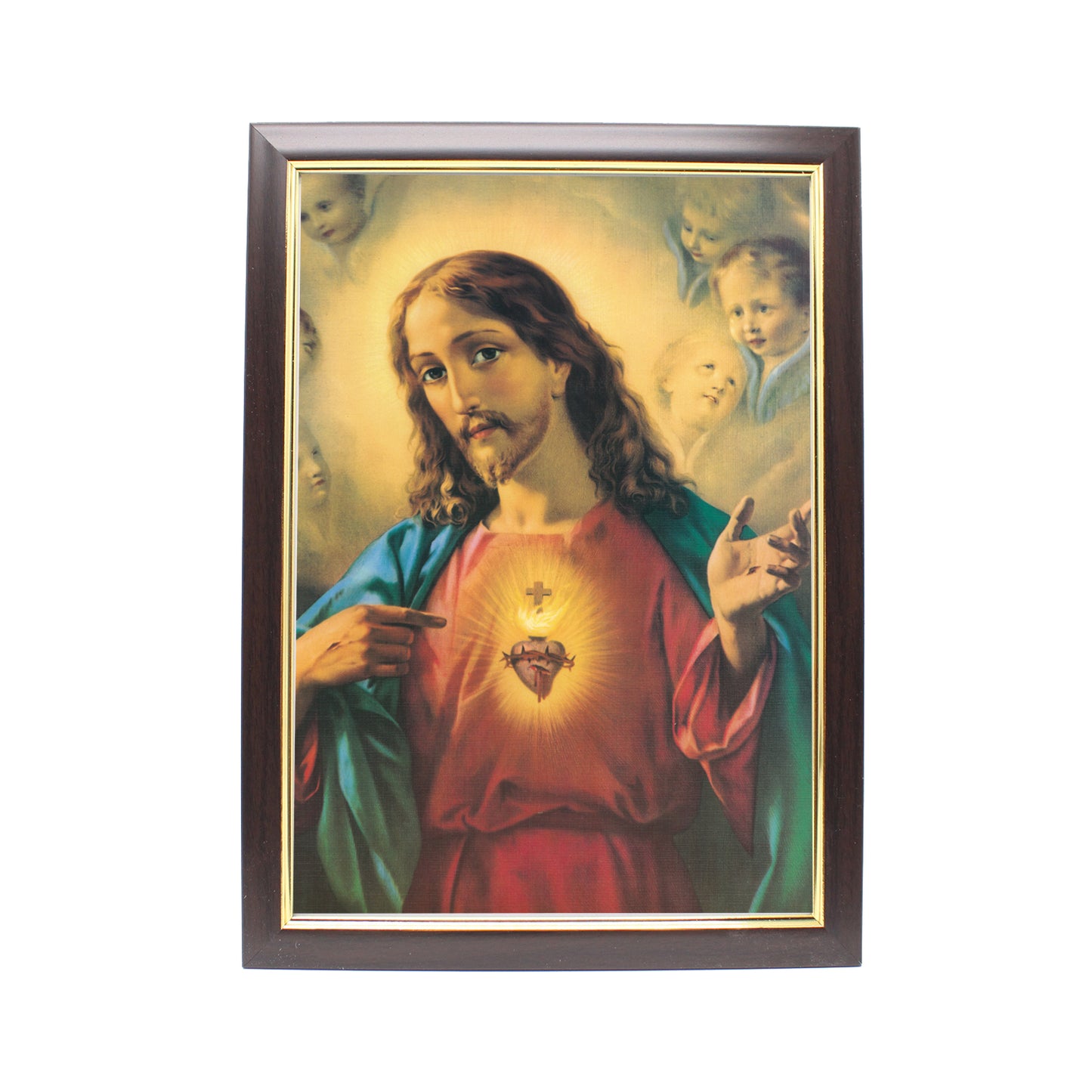 Wood Framed Picture - Sacred Heart of Jesus (B)