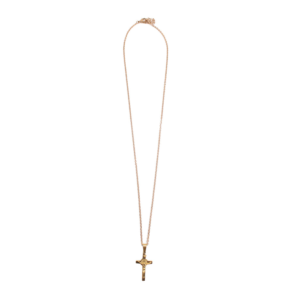 Stainless Steel St Benedict Crucifix/Chain - Gold