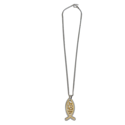 Stainless Steel "Jesus" Fish Pendant/Chain set - 2.5cm/4cm (gold plated)
