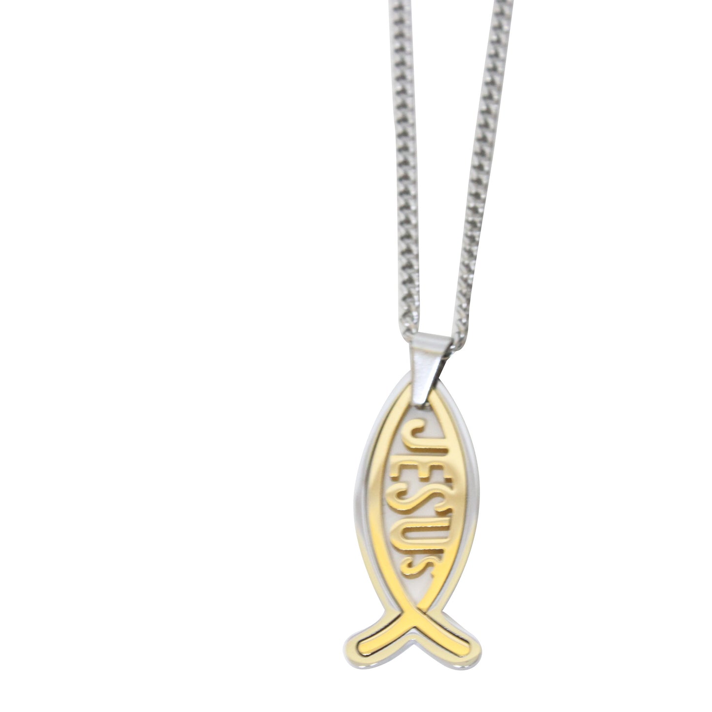 Stainless Steel "Jesus" Fish Pendant/Chain set - 2.5cm/4cm (gold plated)