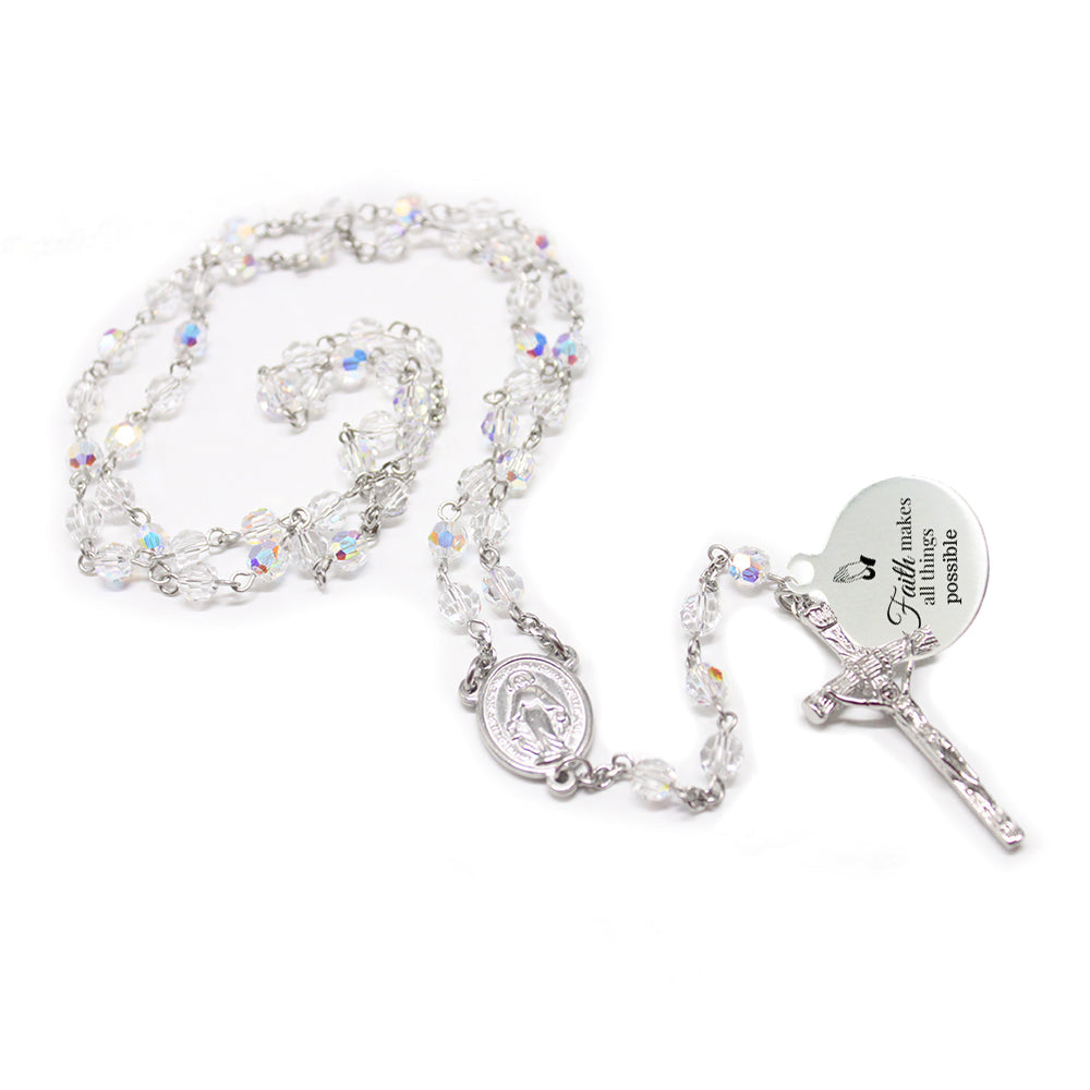 Swarovski Crystal Rosary - White (Personalisation Available)