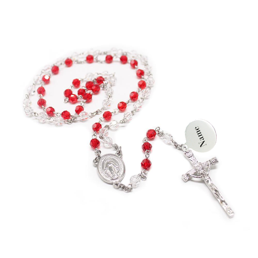 Swarovski Crystal Divine Mercy Rosary - Red/White (Personalisation Available)