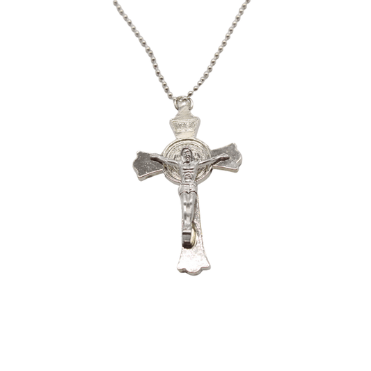 Metal St Benedict Crucifix  - Silver 6.5cm