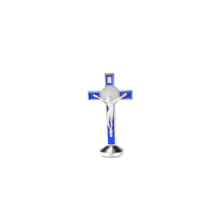 Metal St Benedict Standing Crucifix -10cm (Red/Blue/Green/Black)