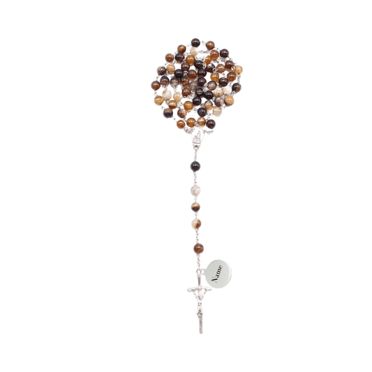 Natural Coffee Agate stone Rosary - Brown (Personalisation Available)