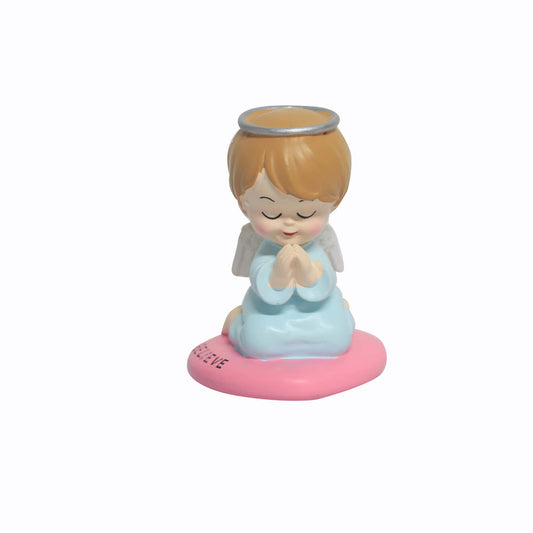 Polystone Praying Angel - Blue/Pink