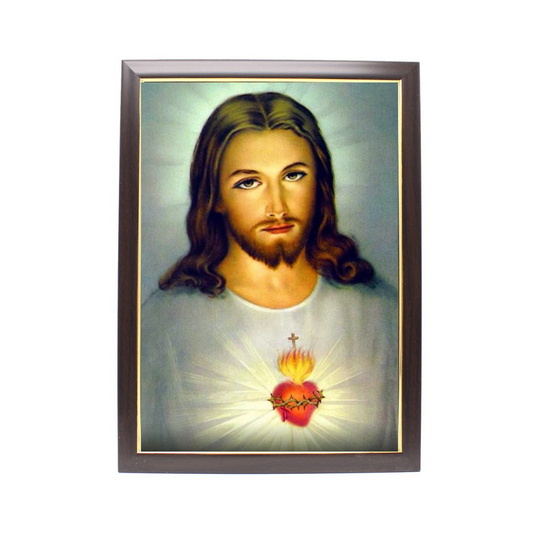 Wood Framed Picture - Sacred Heart of Jesus (C) A4