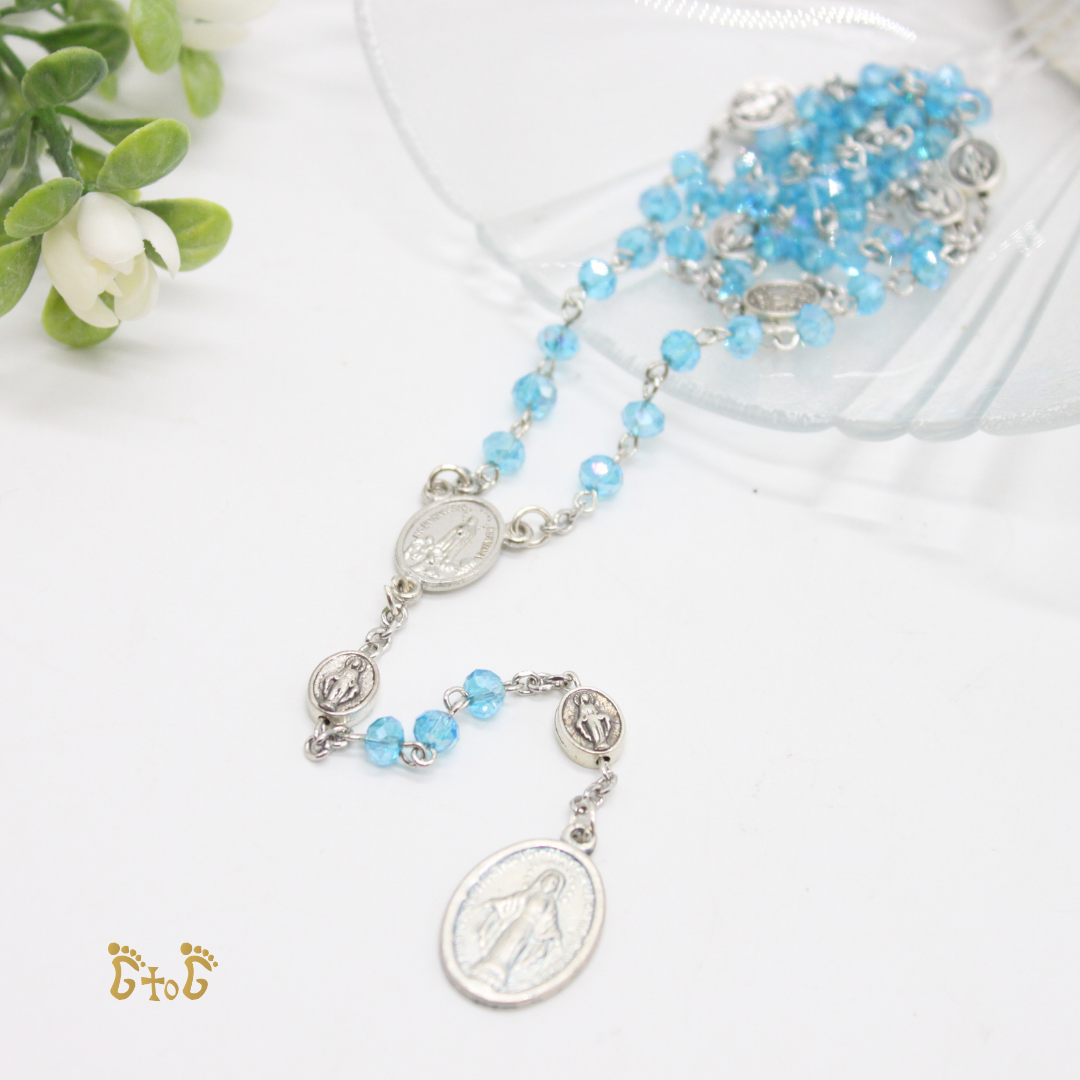 Seven Sorrows Korean Crystal Rosary - Light Blue (Personalisation Available)