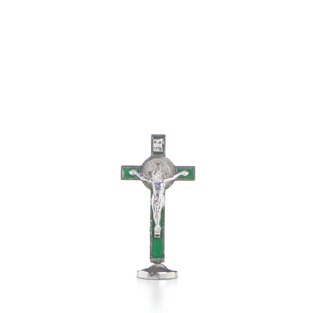 Metal St Benedict Standing Crucifix -10cm (Red/Blue/Green/Black)