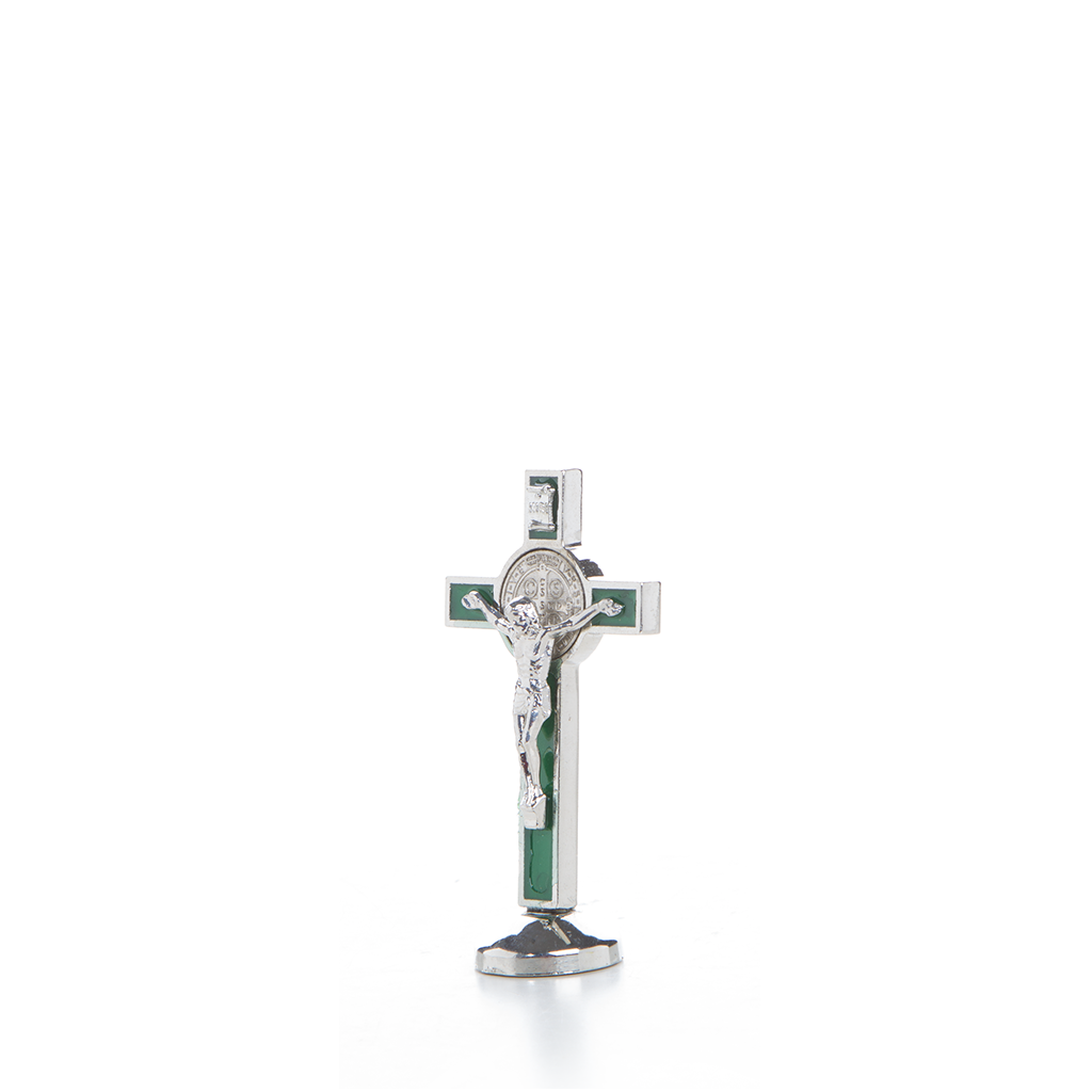 Metal St Benedict Standing Crucifix -10cm (Red/Blue/Green/Black)