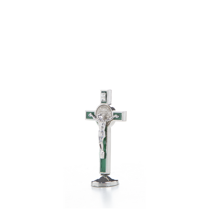 Metal St Benedict Standing Crucifix -10cm (Red/Blue/Green/Black)