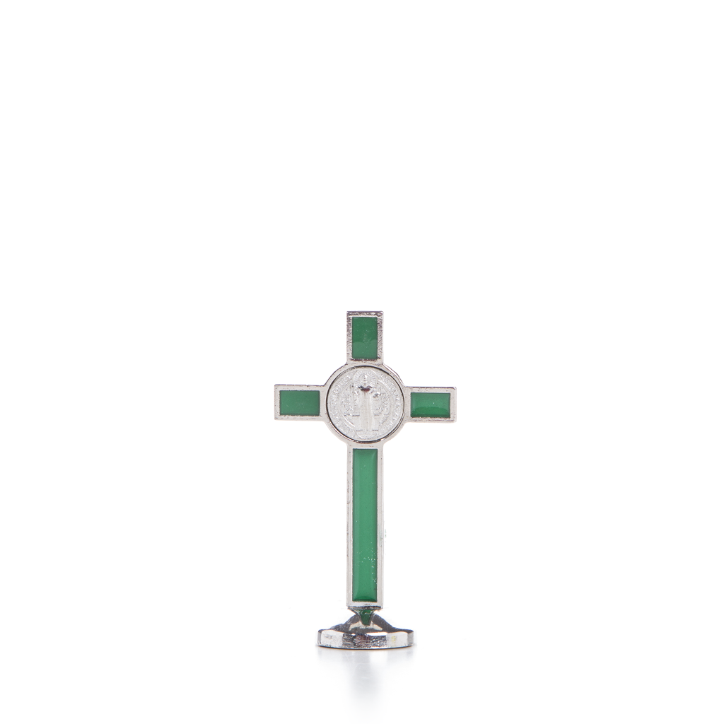Metal St Benedict Standing Crucifix -10cm (Red/Blue/Green/Black)