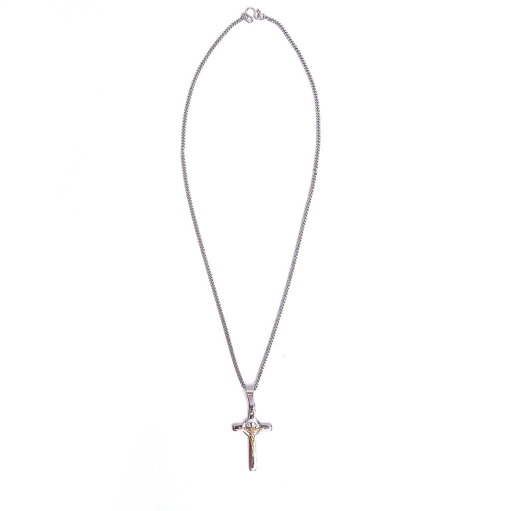 Stainless Steel St Benedict Crucifix/Chain - gold corpus