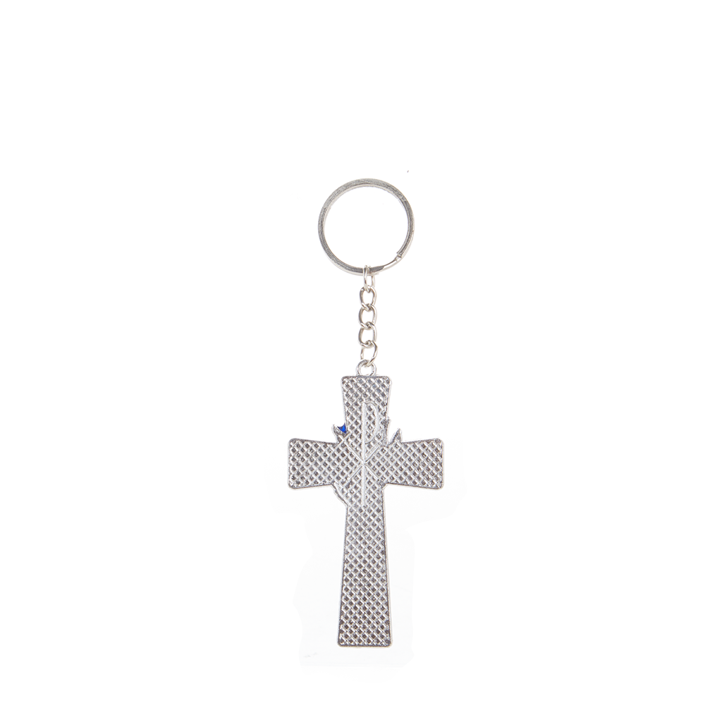 Metal Holy Spirit Cross Keychain - Black/Blue