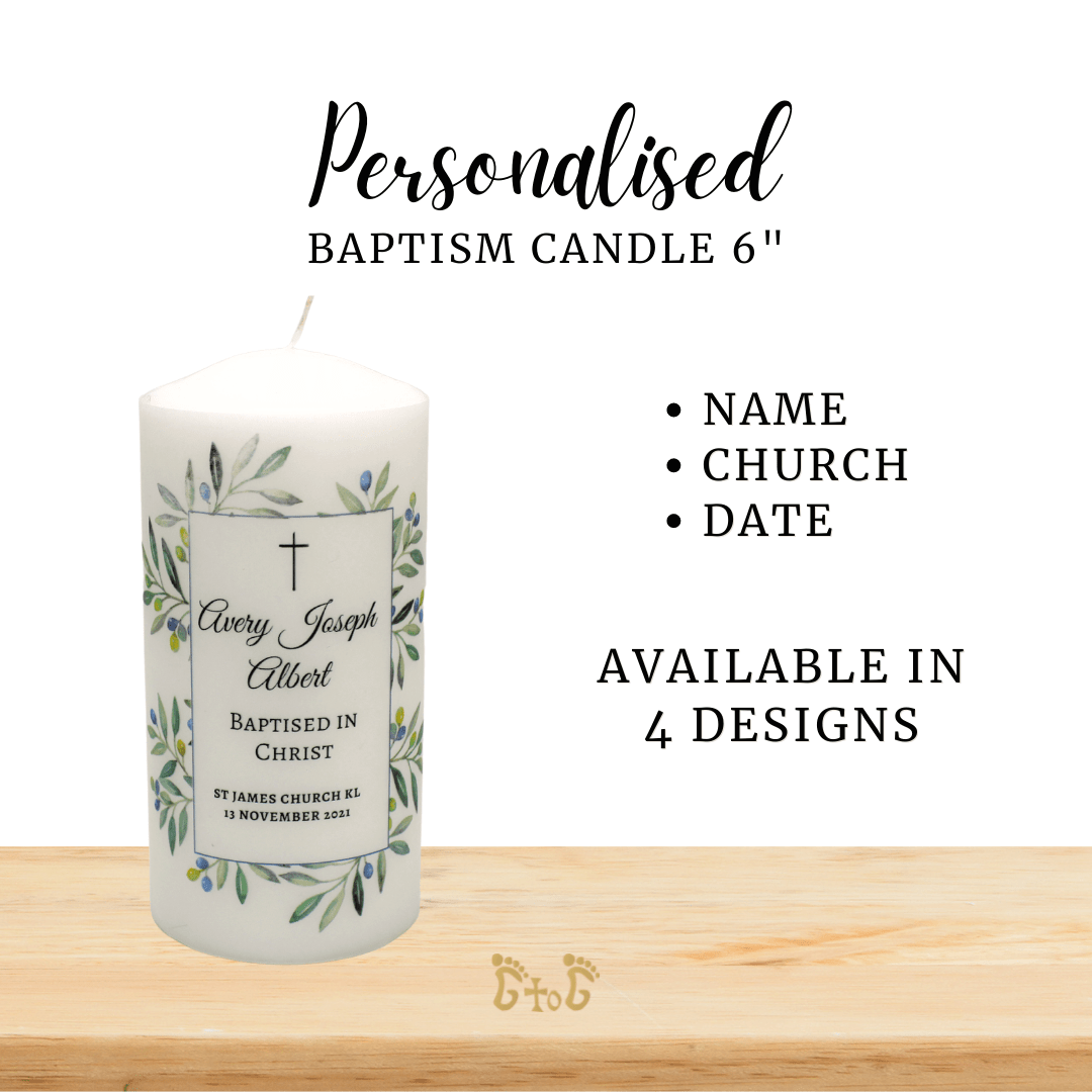 Personalised White Pillar Candle for Baptism 15cm