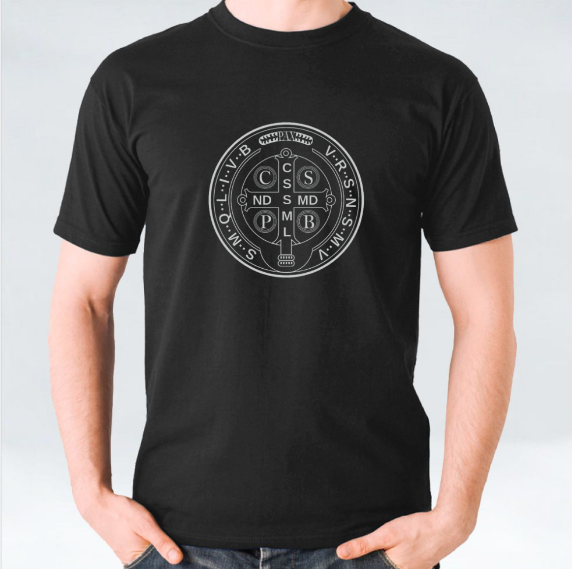 St Benedict Medal Unisex T-shirt - White/Black/Grey/Sand/Navy/Maroon